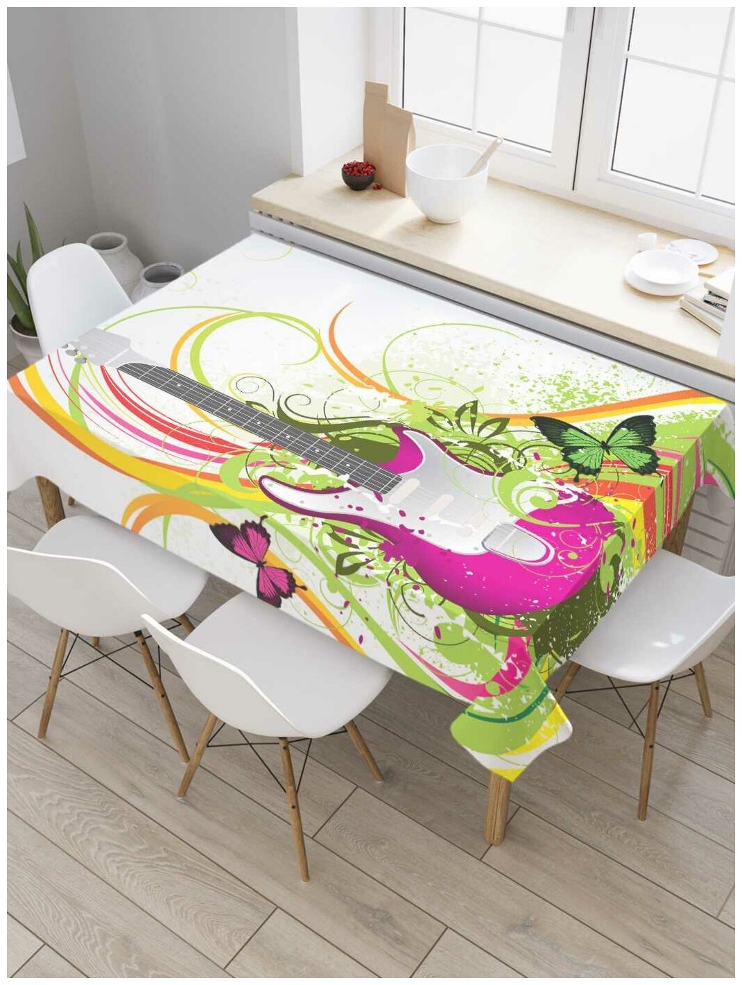Скатерть прямоугольная JoyArty на кухонный стол "Красочный рок" из оксфорда, 120x145 см