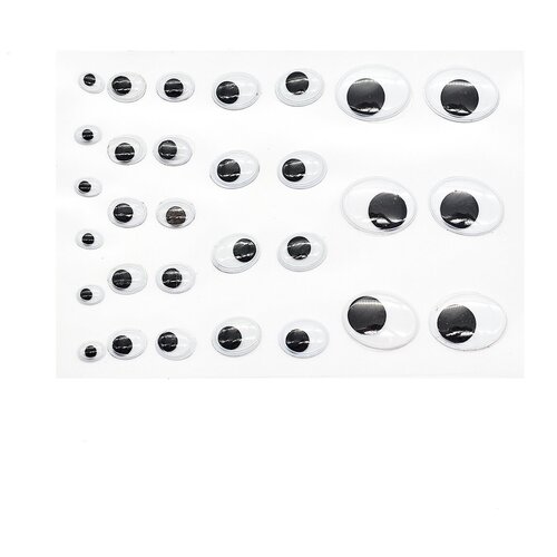 Глазки бегающие овальные на клеевой основе (микс размеров) 30шт/упак, ч/б, Astra &Craft