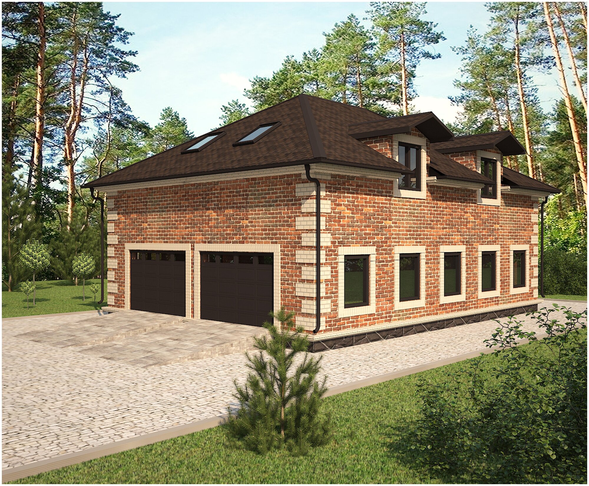 Проект гостевого дома с гаражом STROY-RZN G-0002 (174,4 м2, 9,22*12,47 м, керамический блок 380 мм, облицовочный кирпич)
