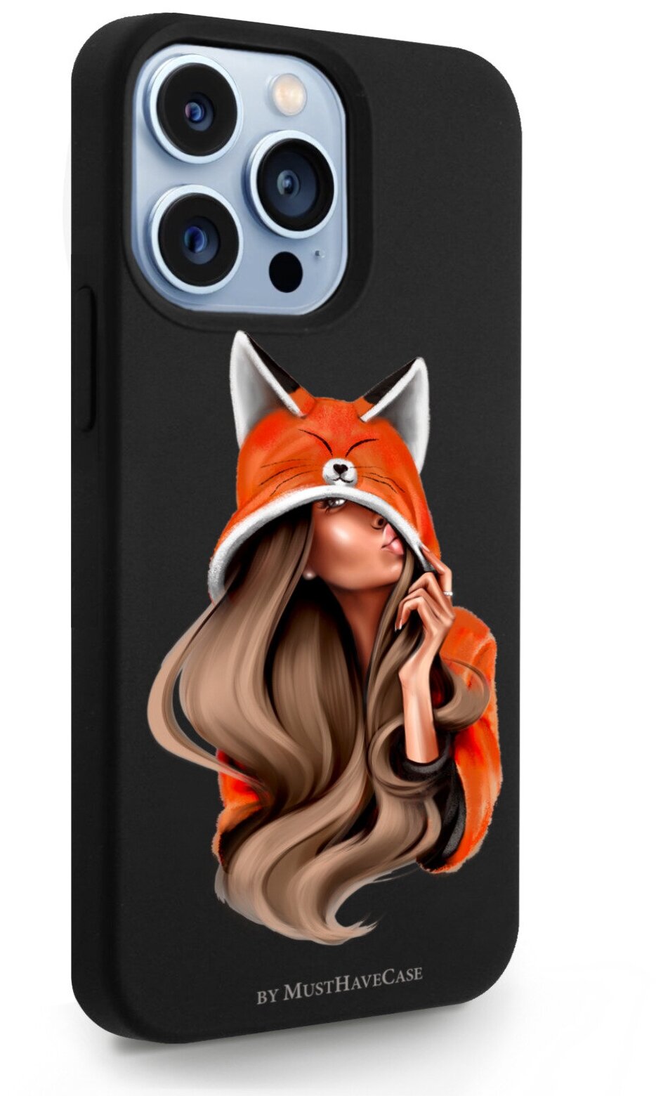 Черный силиконовый чехол MustHaveCase для iPhone 13 Pro Foxy Girl/ Лисичка для Айфон 13 Про Противоударный
