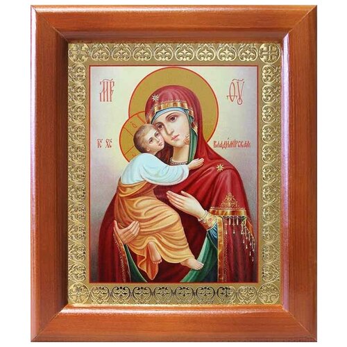 Владимирская икона Божией Матери (лик № 084), в деревянной рамке 12,5*14,5 см