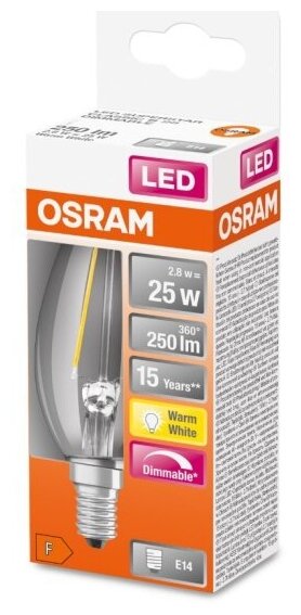 Светодиодная лампа Ledvance-osram OSRAM FIL LSCL B25 DIM 2,8W/827 230V CL E14 250lm