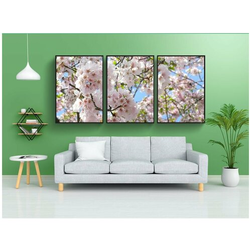 фото Набор модулных постеров для интерьера "вишни в цвету, дерево, цвести" 60x90 см. в тубусе, без рамки lotsprints