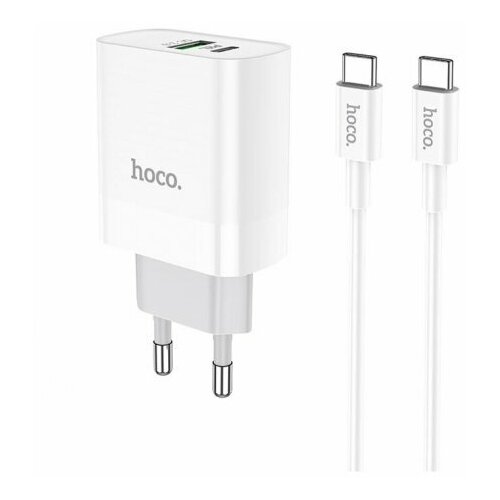 фото Зарядное устройство сетевое сзу type-c pd 3.0 + usb c80a hoco, блок зарядки белый