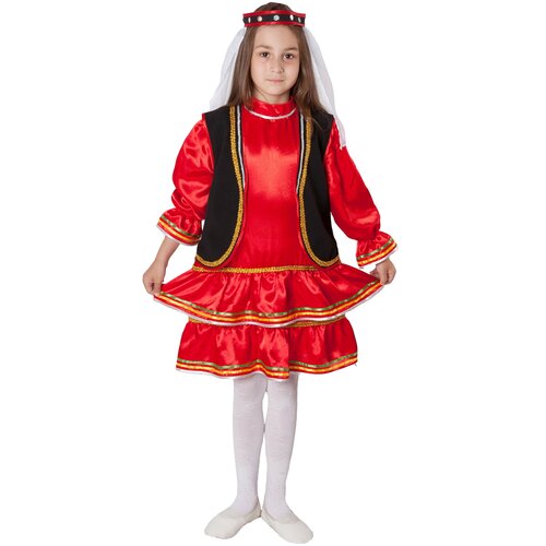 фото Костюм башкирский для девочки детский вини 122 см (платье, жилет, головной убор)