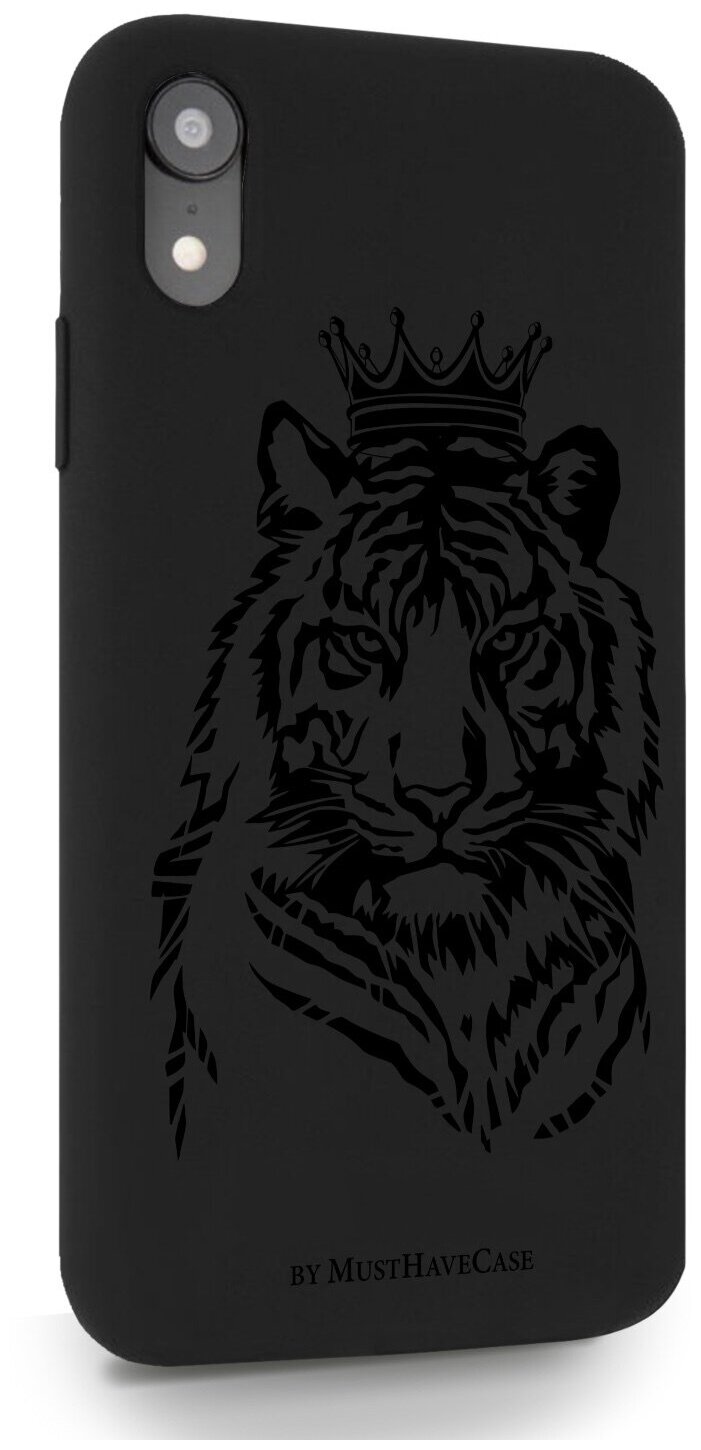 Черный силиконовый чехол MustHaveCase для iPhone XR Тигр с Короной для Айфон 10R