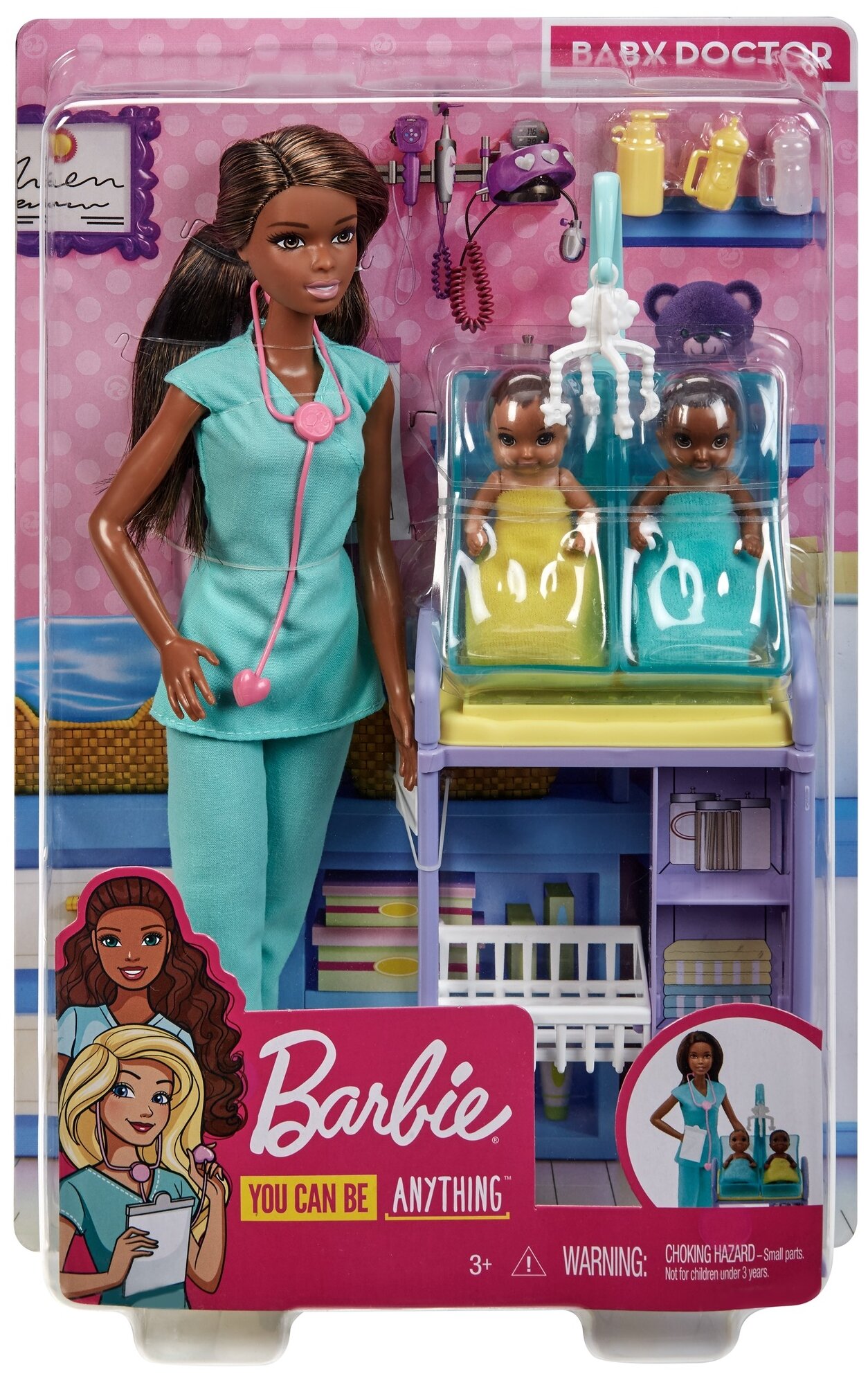 Кукла Барби брюнетка Я могу быть Педиатром Barbie Baby Doctor Playset with Brunette Doll Mattel (GKH24)