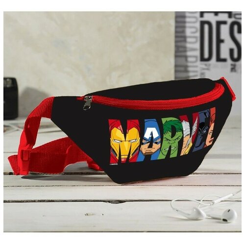 фото Сумка на пояс "marvel", 25*6*13, отд на молнии, без подклада, черный recom