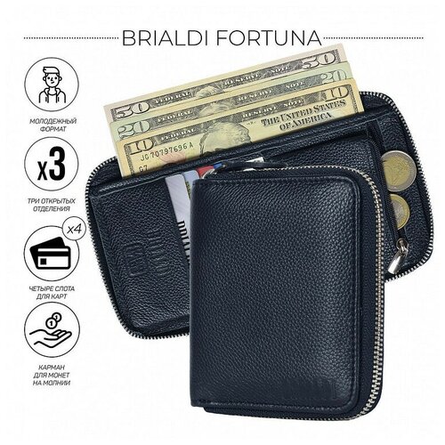 Мужское кожаное портмоне в MINI-формате BRIALDI Fortuna relief navy BR49274MQ