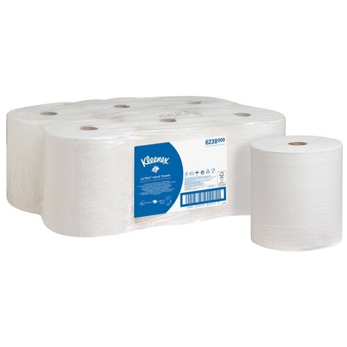 Купить 6238 Бумажные полотенца в рулонах Kleenex Ultra белые двухслойные (6 рул х 180 м), белый, смешанная целлюлоза, Туалетная бумага и полотенца