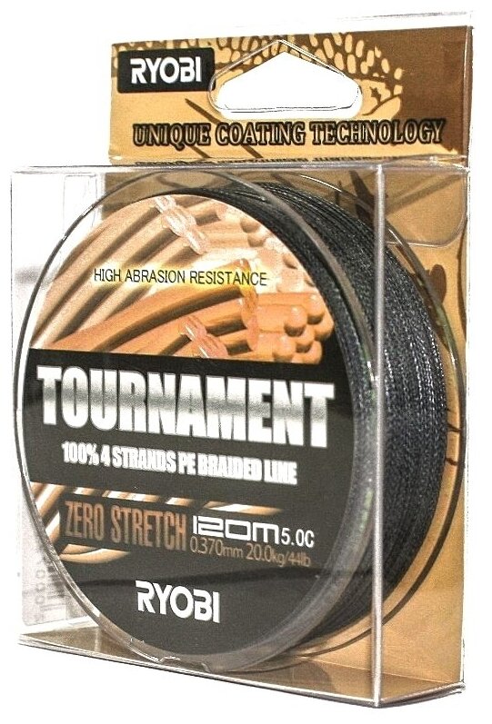 Шнур RYOBI PE TOURNAMENT 4* 120m d-0203 #10kg Grey RB4G203