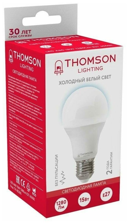 Лампа светодиодная Thomson E27 15W 6500K груша матовая TH-B2305 - фотография № 2