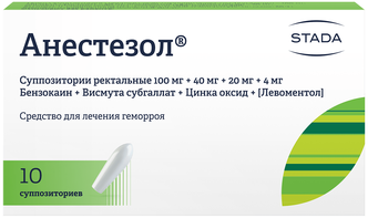 Анестезол супп. рект., 100 мг+40 мг+20 мг+4 мг, 10 шт.