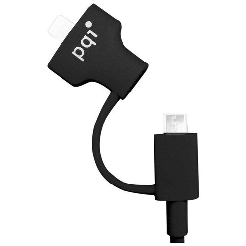 Переходник microUSB Lightning 0.15м PQI PQI-iCABLE-DuPlug15-BK круглый черный