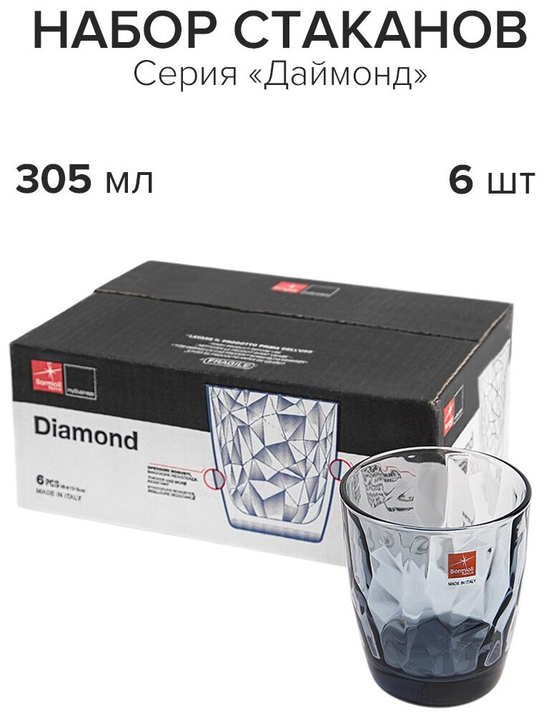 Набор стаканов Bormioli Rocco DIAMOND DOF, синие, 305 мл, 6 шт.