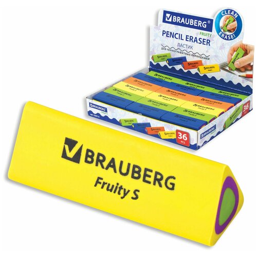 Ластик BRAUBERG Fruity S, 44х15х15 мм, цвет ассорти, треугольный, 228713