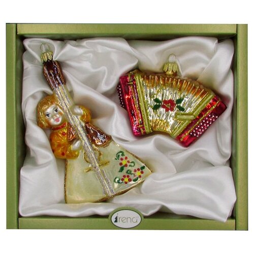 фото Набор елочных игрушек irena co русский сувенир, балалайка с баяном 62101, бежевый, 2 шт.