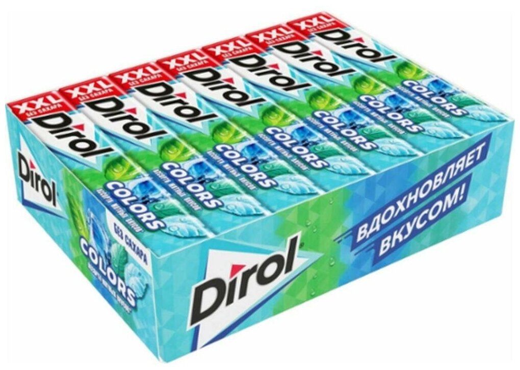Жевательная резинка Dirol Cadbury Colors XXL без сахара ассорти мятных вкусов, 19 г, 18 шт. в уп. - фотография № 4
