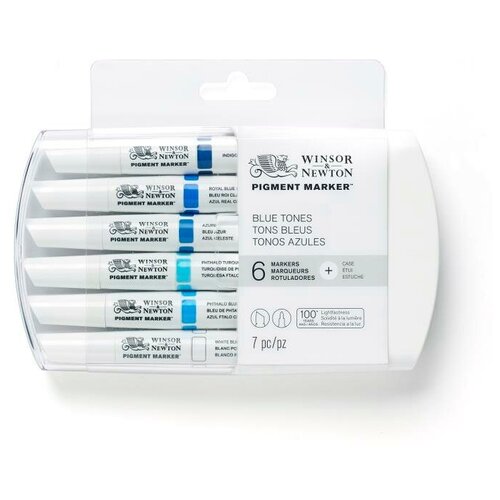 Набор маркеров W &N Pigment Marker 6 штук оттенки голубого Winsor Newton 0290044