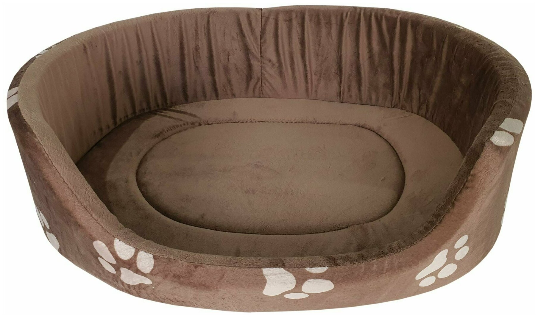 Лежанка напольная овальной формы с уплотненным дном Mava тапико №5 темно-коричневого цвета для собак средних и крупных пород, ткань мебельная, спанбонд, поролон, размеры 95х80х20 см, ФН-00068 - фотография № 1