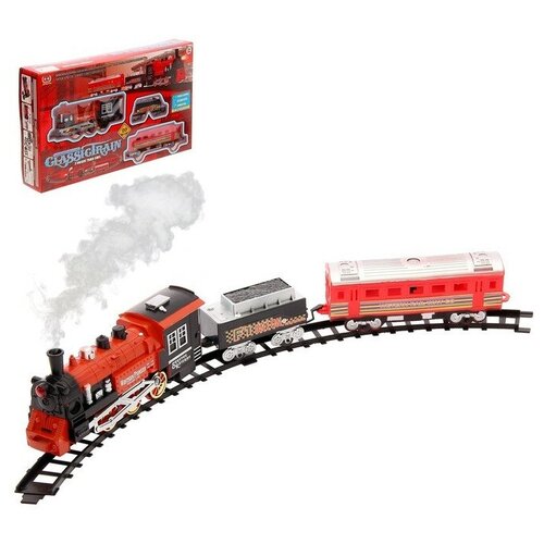 Железная дорога Классический поезд, свет и звук, с дымом, работает от батареек железная дорога грузовой локомотив свет и звук с дымом работает от батареек