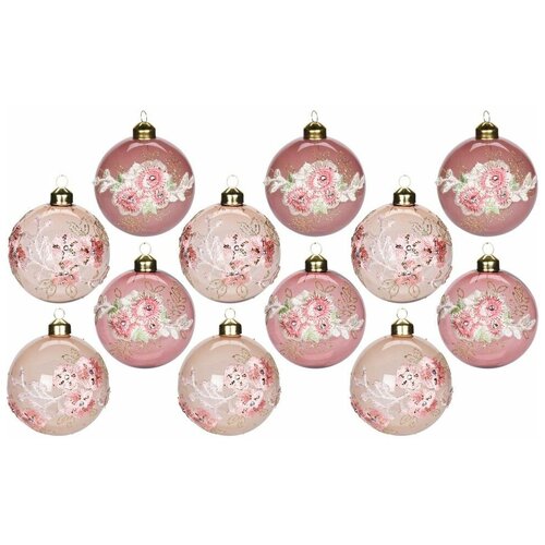 фото Набор стеклянных ёлочных шаров romance de fleurs, розовые, нежно-розовые, 8 см, упаковка 12 шт., koopman international a