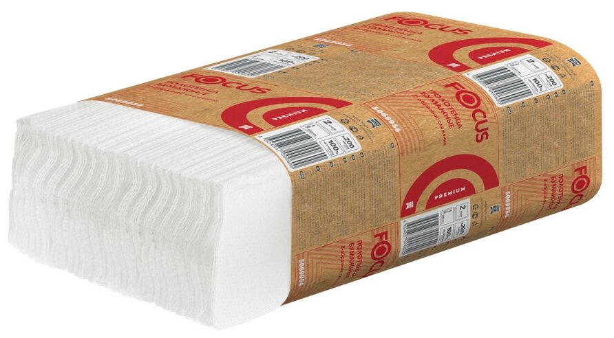 фото Полотенце бумажное листовое 2-сл 240х200 мм 200 лист/уп PREMIUM Z-сложения белое FOCUS