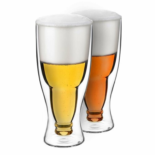Набор стаканов CnGlass стеклянные с двойными стенками в форме бутылки для пива холодных и горячих напитков 2 шт. по 400 мл B36-2