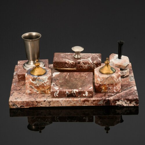 Прибор письменный большой состоящий из шести предметов мрамор латунь 33150₽