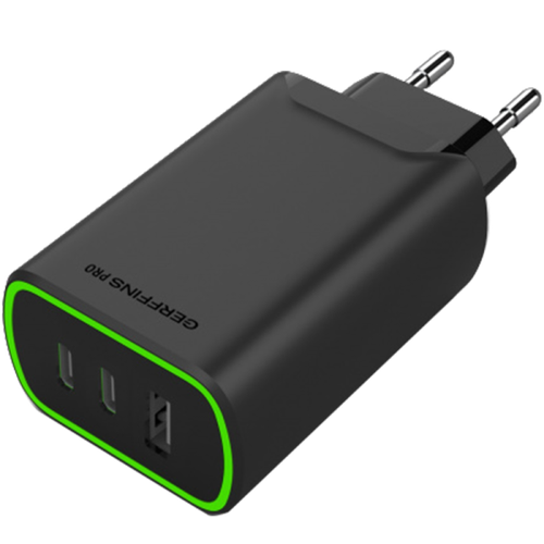 Gerffins Зарядное устройство сетевое Gerffins Pro USB-A/С/С 45W, черное (GaN)