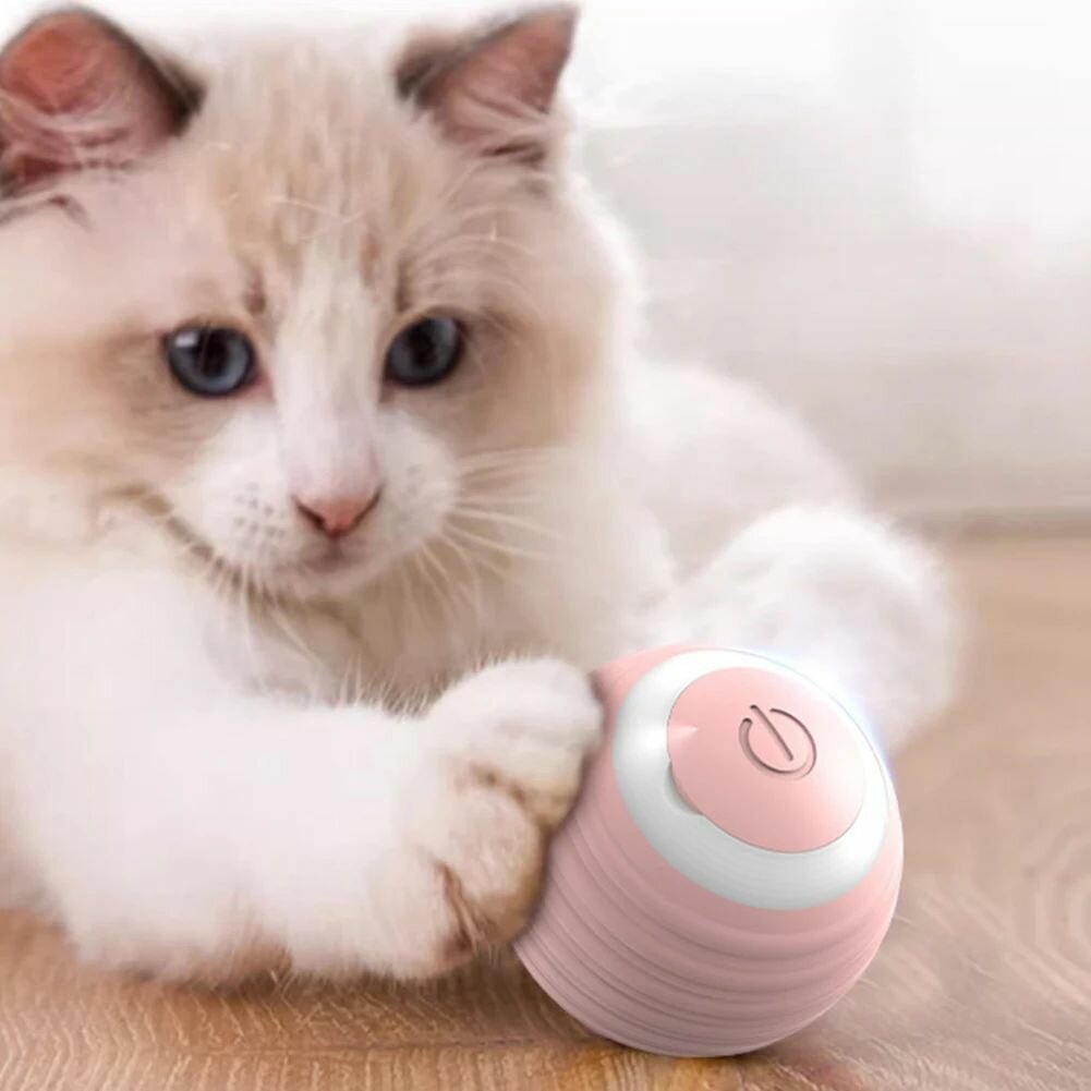 Игрушка мячик интерактивная для кошек и собак мелких пород / Дразнилка для животных / цвет розовый