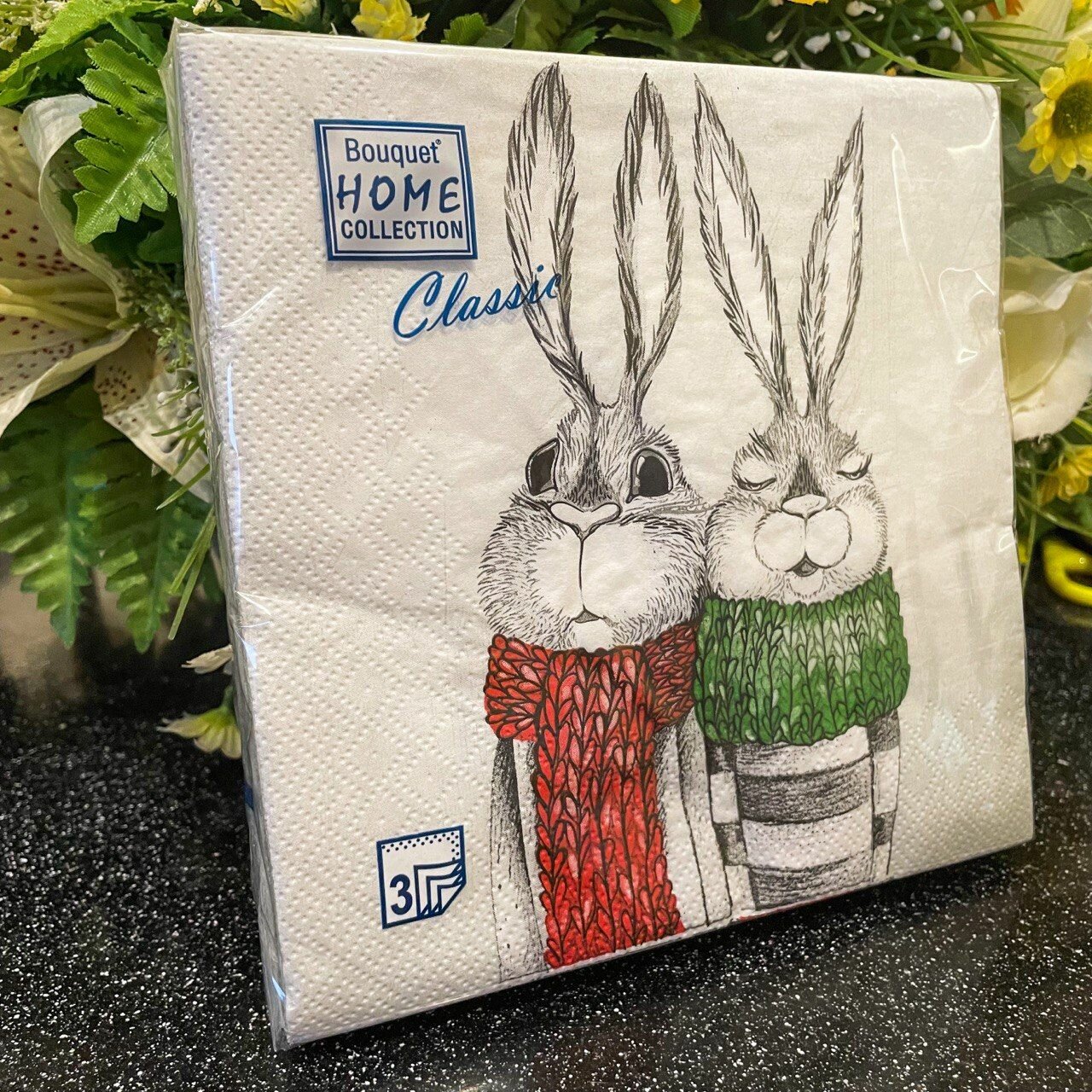 Салфетки бумажные НГ 33х33см 3сл 20шт КРОЛИКИ Home Collection Home collect classic - фото №1