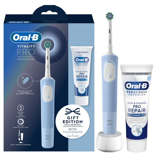 Электрическая зубная щетка Oral-B Vitality Pro Protect X Clean Vapor Blue зубная паста Gum and Enamel Pro Repair 75ml 419000₽