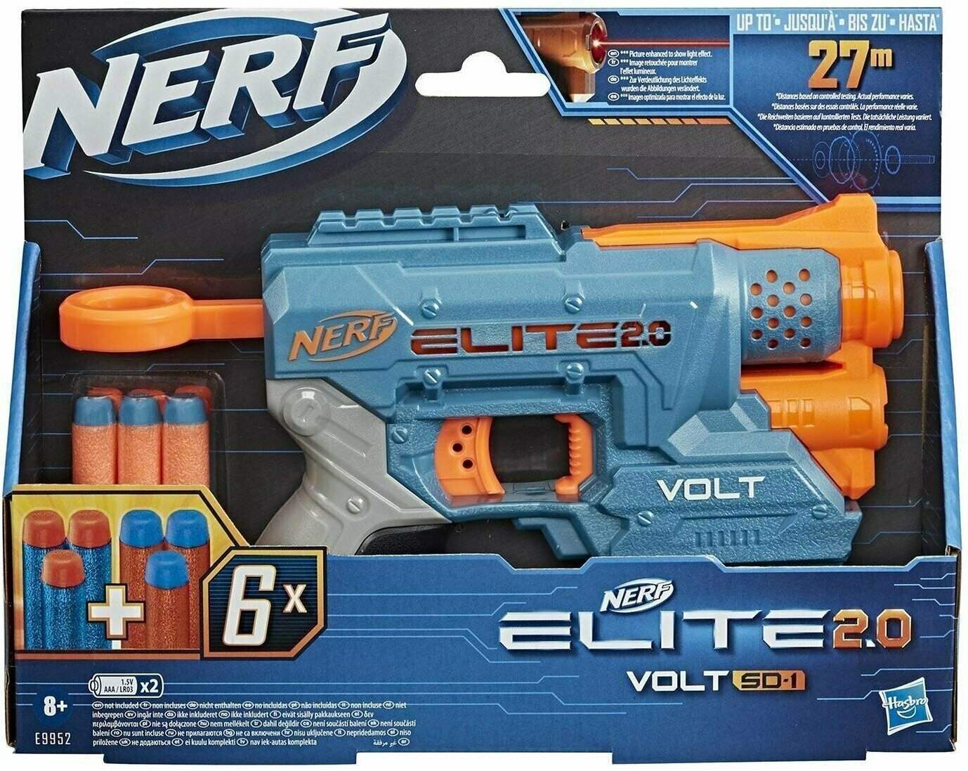 Бластер Nerf Elite 2.0 Volt SD-1 E9952, 24 см, голубой/оранжевый