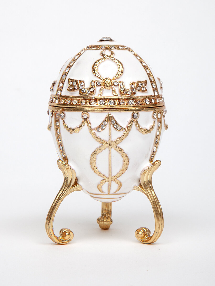 Шкатулка ISMAT "Фаберже", шкатулка-яйцо, металлическая, 5х5х9 см, цвет белый