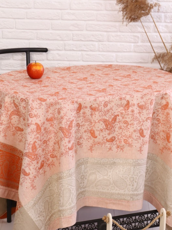 фото Скатерть на стол, 170х170, тканевая, цвет серый/оранжевый, хлопок и лен, "Причуда", Яковлевский жаккард.