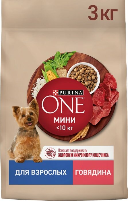 Сухой корм для собак Purina ONE для мелких пород с говядиной и рисом 3кг