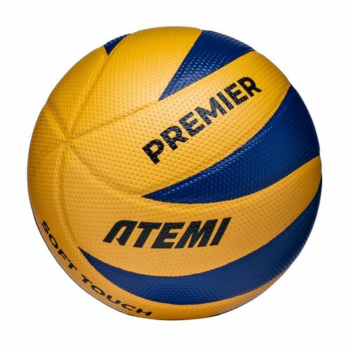 Мяч волейбольный Atemi PREMIER (N), синт. кожа Microfiber golf surface, желт/синий, 8 п, клееный