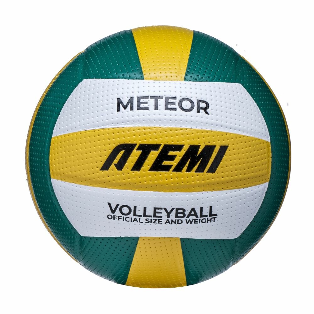 Мяч волейбольный Atemi METEOR (N), синтетическая кожа PVC, зел.-жёлт.-бел, 18 п, клееный, 65-67см