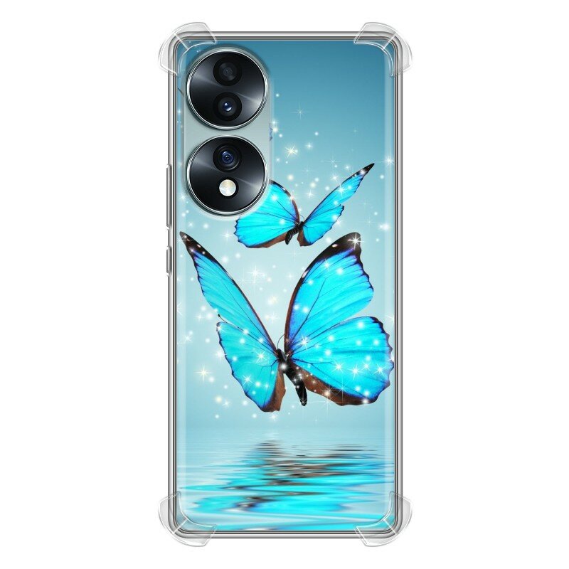 Дизайнерский силиконовый с усиленными углами чехол для Хуавей Хонор 70 / Huawei Honor 70 Бабочки голубые