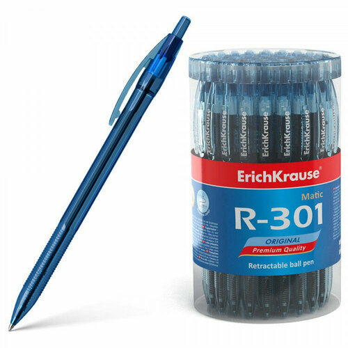 Ручка шариковая автоматическая (ErichKrause) Original Matic прозрачный корпус синий, 0,7/0,35мм арт.46764. Количество в наборе 20 шт.
