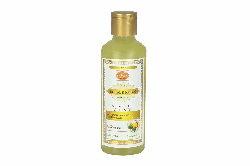 Khadi Herbal Shampoo NEEM-TULSI & HONEY, Khadi India (Травяной шампунь без парабенов ним-тулси И МЁД от перхоти и седины, Кхади Индия), 210 мл.