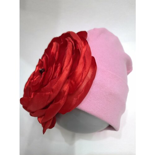 Шапка бини , размер 40, красный, розовый повязка для волос детская розовая с атласным цветком