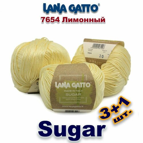 Пряжа Lana Gatto Sugar / Лана Гатто Шугар (Сахар) Вискоза: 100% Цвет: #7654, Лимонный (4 мотка)