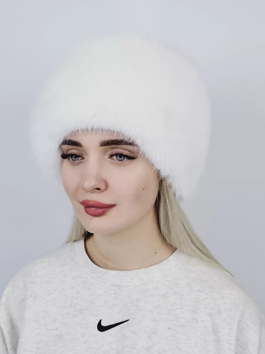 Шапка Меховые аксессуары для женщин, размер 56-59, белый — фото 1