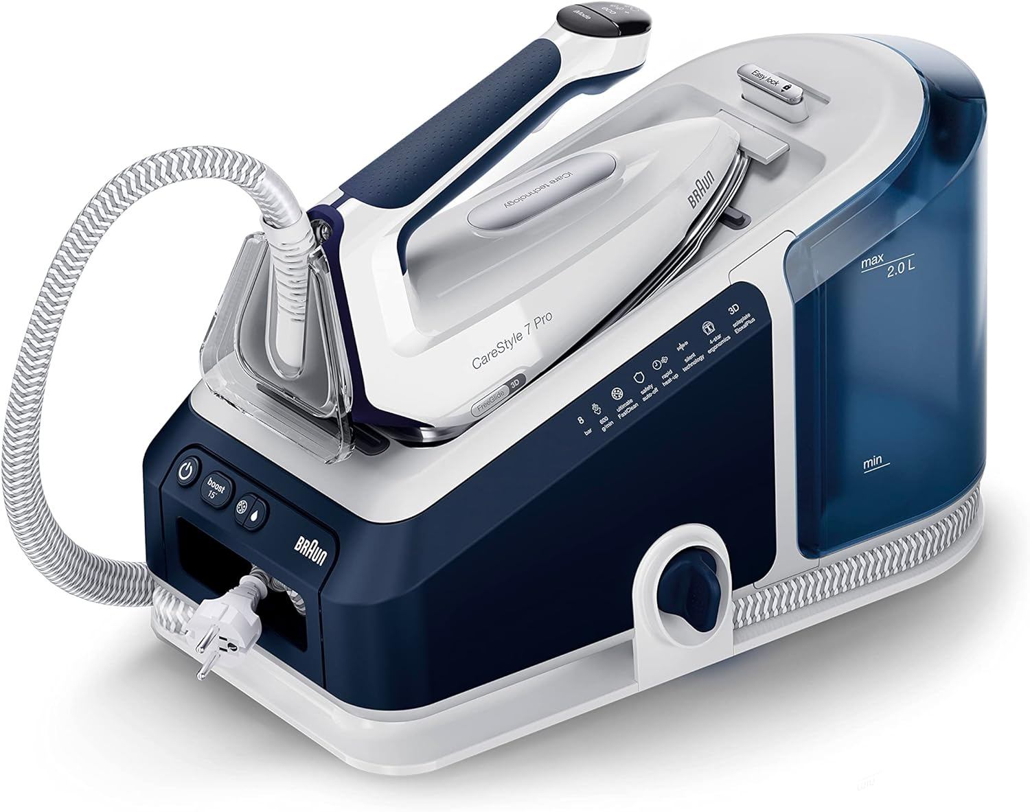 Парогенератор Braun IS7282BL (2700 Вт, с парогенератором, подошва Eloxal Plus/FreeGlide 3D, постоянная подача пара)