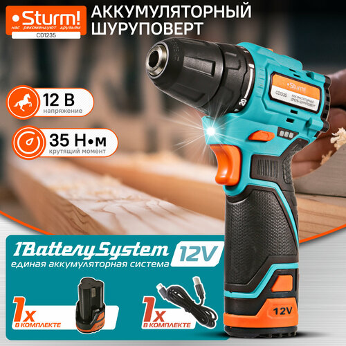 Аккумуляторный шуруповерт Sturm CD1235 1BatterySystem12V 3990₽