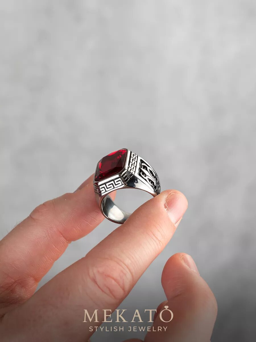 Печатка МЕКАТО, стекло, размер 20, красный, серебряный — фото 1