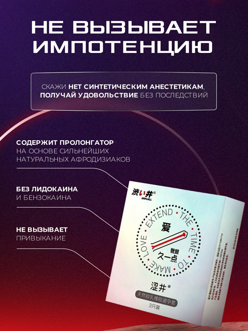 Презервативы Drywell с пролонгатором 3 шт. Тонкие презервативы продлевающие из натурального латекса с продлевающей смазкой с натуральным анестетиком (безопасны, не вызывают импотенцию) — фото 1