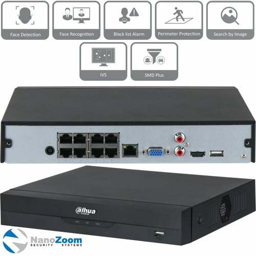 Dahua DH-NVR2108HS-8P-I2 8 канальный видеорегистратор IP для камер видеонаблюдения NVR регистратор сетевой 4K с 8 PoE и H265H265 27390₽